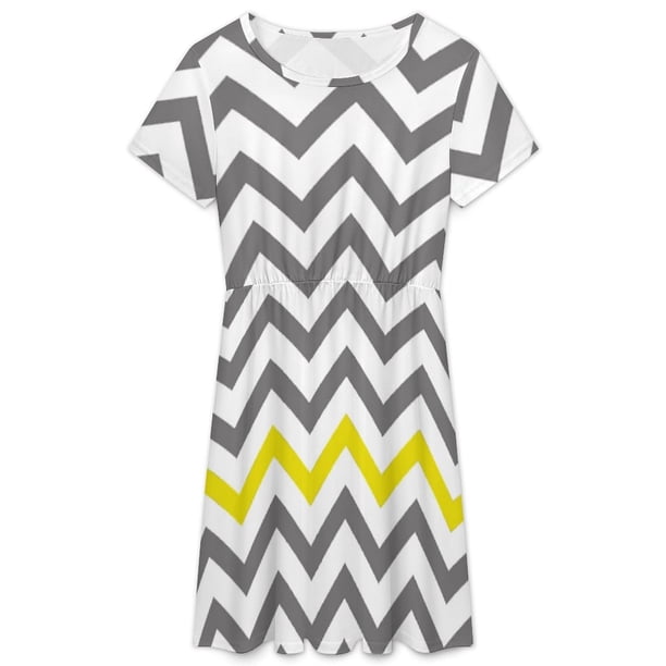Yellow Grey Chevron Pattern Sundress Short Sleeve Dress Summer Women Clothes  Dress for Women Dresses - Walmart Business Supplies