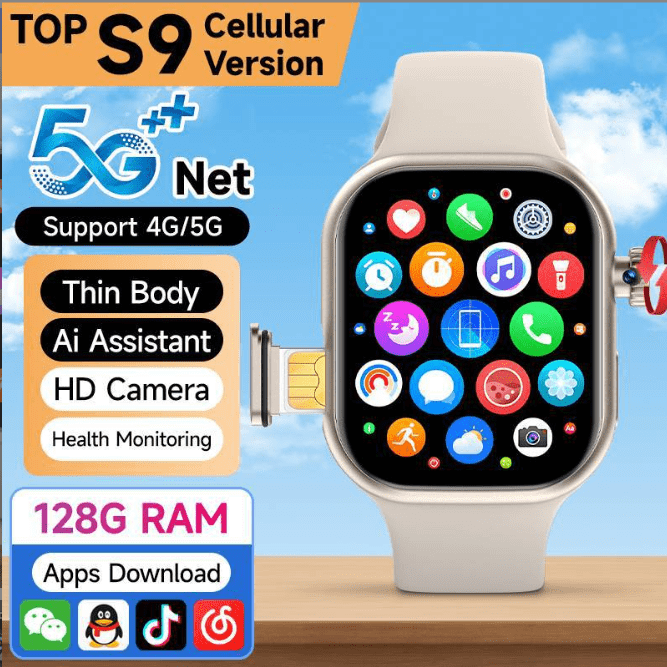 5G Smart Watch with SIM Card Slot, Side Button Design Integrated Chip Adult Smartwatch