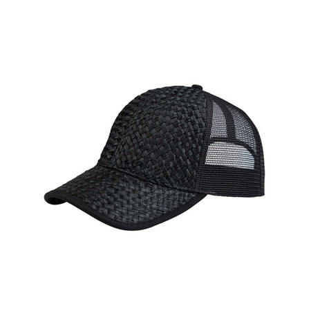- Low Profile Structured Mesh Straw Trucker Cap