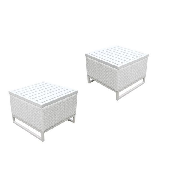Set Of 2 White Wicker End Tables Com - White Patio End Tables