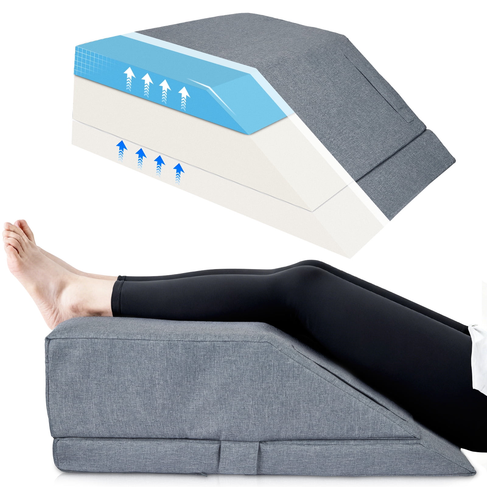 AMTPM Leg Elevation Pillow, Adjustable Height 45° Ergonomic Wedge Pillow with Cooling Memory Foam, for Leg Swelling, Post Surgery, Back Support