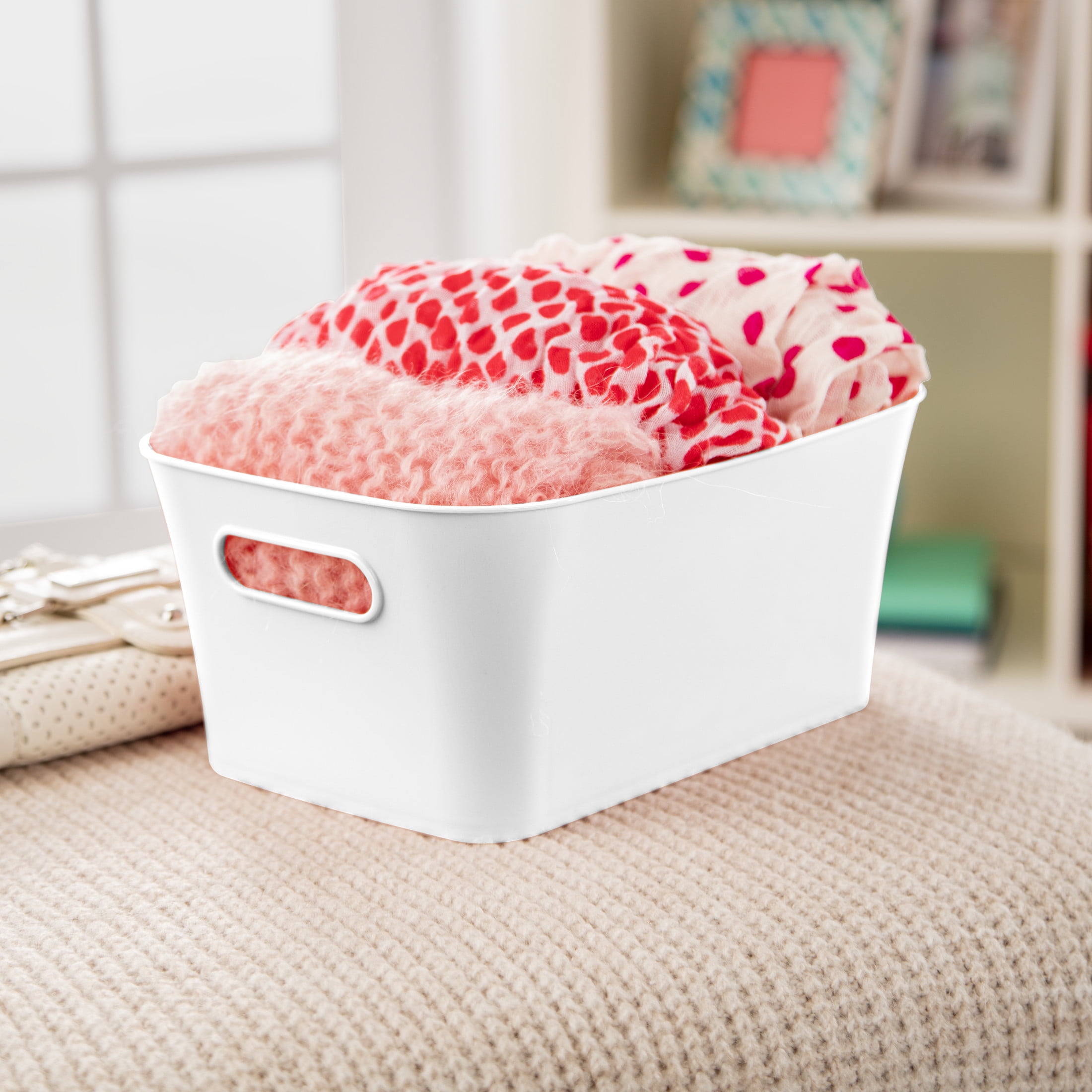 Mainstays Small Open Plastic Storage Bins, White