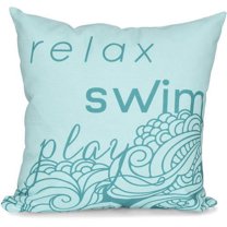 Simply Daisy 16" x 16" Mellow Mantra Word Print Outdoor Pillow, Teal