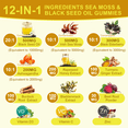 thumbnail image 4 of Black Seed Oil Sea Moss Gummies with Ashwagandha, Burdock Root, Elderberry, Turmeric, Vitamin C, D3 & Zinc - Supports Immunity, Joints, Digestion, Hair & Skin, Vegan Gummies 60 Counts, 4 of 8
