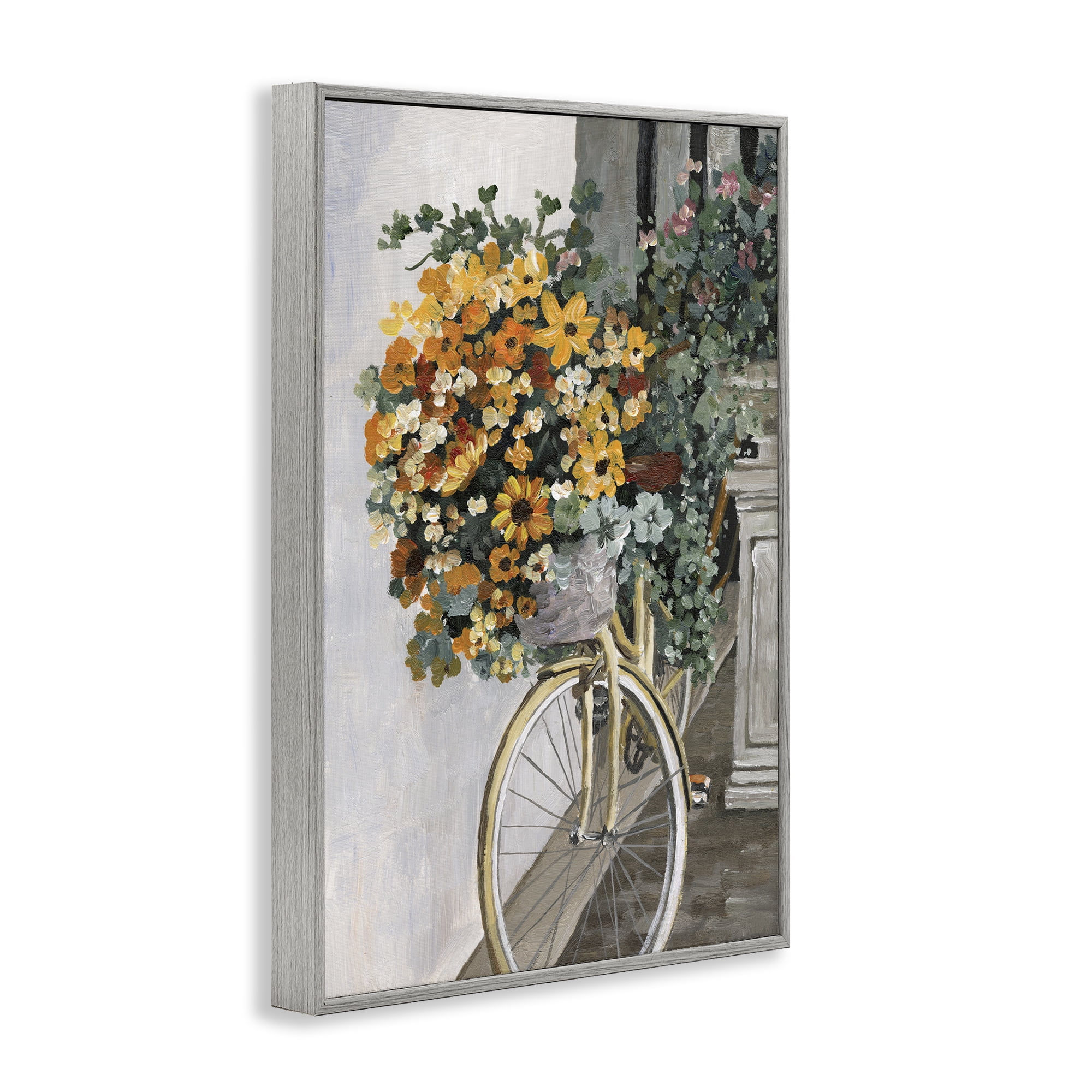 Stupell Industries Bouquet on Bicycle Botanical & Floral Painting Gray Framed Art Print Wall Art, 20 x 30
