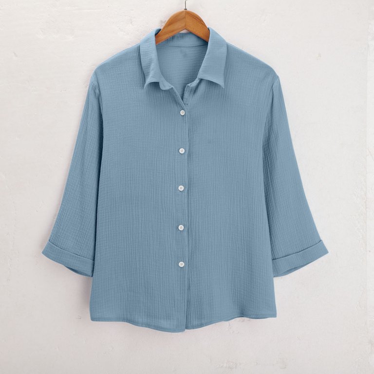 Women's Casual Short Sleeve Solid Color Blouse Tops For Everyday Wear With  Jeans Comfortable Spring Summer Fall Shirt Button down Shirt Dress Long  Sleeve for Women plus Size Plaid Shirt Womens Camping -