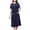 Navy, variant on Women's Zip Front Nightgown Colour Block Housecoat with Pockets Midi Sleep Dress Loungewear Robes Wine XXL