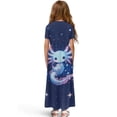 thumbnail image 2 of Uourmeti Girl's Dress Blue Axolotl Galaxy Print Crew Neck Short Sleeve Maxi Long Dress with Pockets Cute Flowy Holiday Outfits, Size 7-8 Years, 2 of 7