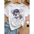 thumbnail image 1 of Boys and Girl 4th of July Patriotic USA Girls Cotton T-Shirt - Cute French Bulldog with USA Flag Fashion Glasses & Fireworks Design, Loose Fit Youth Short Sleeve Tee for Independence Celebrations, 1 of 7
