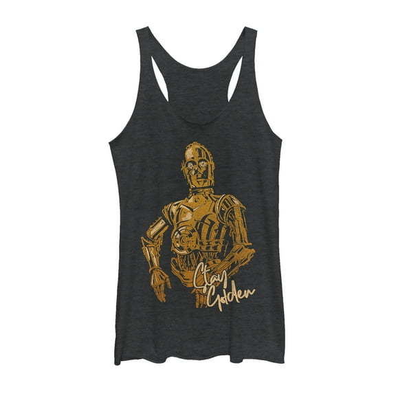 Women's Star Wars: The Rise of Skywalker C-3PO Stay Golden Racerback Tank Top Black Heather Large