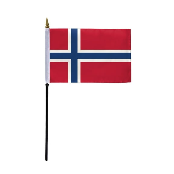 AGAS Bouvent Island Flag 4x6 inch - 11" Plastic Pole 100% Polyester Stitched Edges Norway Bouvent National Mini Flag on a Stick