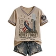 thumbnail image 2 of 9/11 25th Anniversary Shirt Womens WE Will Never Forget Tee Shirts | Lightweight Fabric, V Neck Short Sleeve Tops, American Flag, 2001-2026 25Th Anniversary Tops, Patriotic Honor Tee Shirt Pink,3XL, 2 of 5