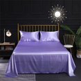 thumbnail image 2 of Juego de cama de satén de seda de 4 piezas con sábana bajera, sábana encimera, almohada, transpirable, suave y cómodo, color morado (completo), 2 of 5