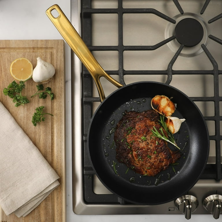 Oster Platinum Abbottsford 16 Piece Non Stick Cookware Set - Aluminum Pots & Pans, Black & Gold