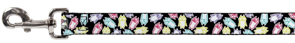 Buckle-Down Pet Leash, Dog Leash, Owl Sketch Black White Multi Color, 6 Feet Long 1.0 Inch Wide
