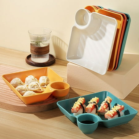 

Linyer Dumpling Plate with Vinegar Space Snack Pastry Cookie Platter Japanese Style Divided Food Tray Sauce Dish Tableware Kitchen Orange