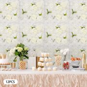 Miumaeov Artificial Roses Flower Panels Silk Fabric Floral Wall Backdrop Mats for Wedding Engagement Party Event Decor 15x15 White 12PCS