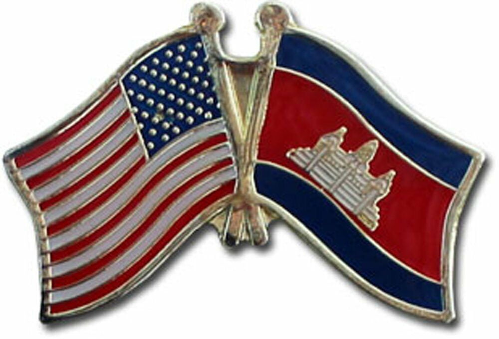 USA American Cambodia Friendship Flag Bike Motorcycle Hat Cap lapel Pin 