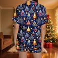 thumbnail image 4 of asdoklhq Women Pajamas Women Christmas Printed Stand Up Collar Pocket Short Sleeved Top Shorts Home Wear Pajama Set Dark Blue S, 4 of 7