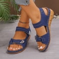 thumbnail image 5 of Xdegoge Wedge Sandals for Women Summer Hook and Loop Straps Metallic Hardware Platform Walking Shoes Open Toe Casual Beach Dressy Footwear Non Slip Sole Ladies Sandals, 5 of 6