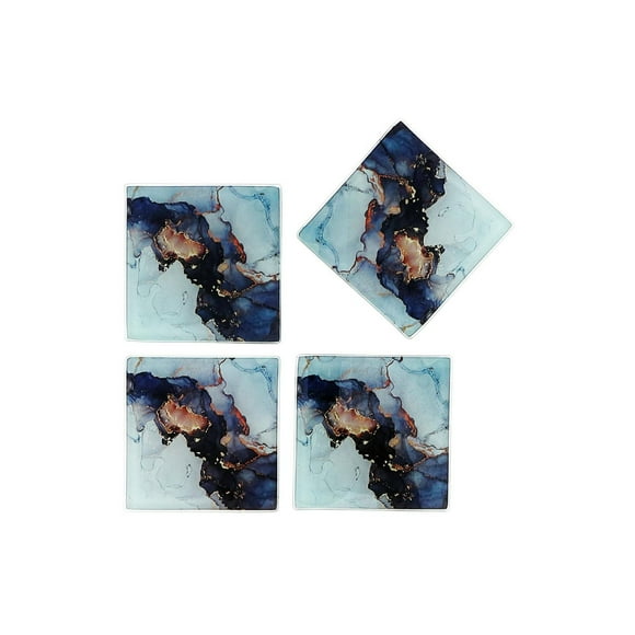 IH Casa Decor 4 Pc Square Glass Coasters Marbling Black & Gold