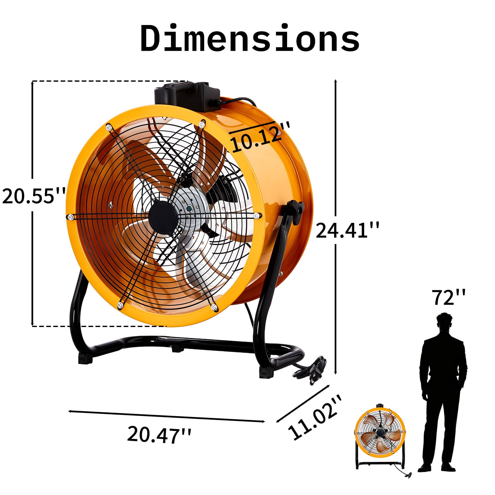 Barrel Fan 110V 218W 18in Floor Barrel Fan Mobile Fan with Handle Copper Motor Orange-Yellow Air Circulation Industrial Fan