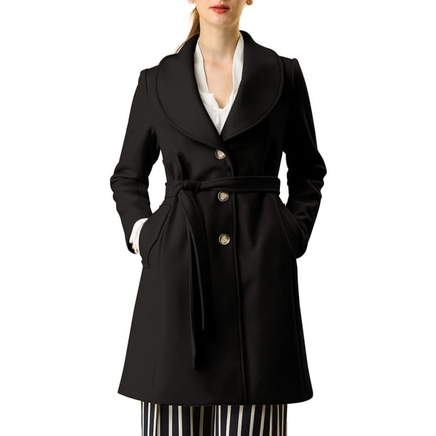 INSPIRE CHIC Abrigo Trench de Mujer con Cuello Caído, Botones, Largo y Cinturón Negro S