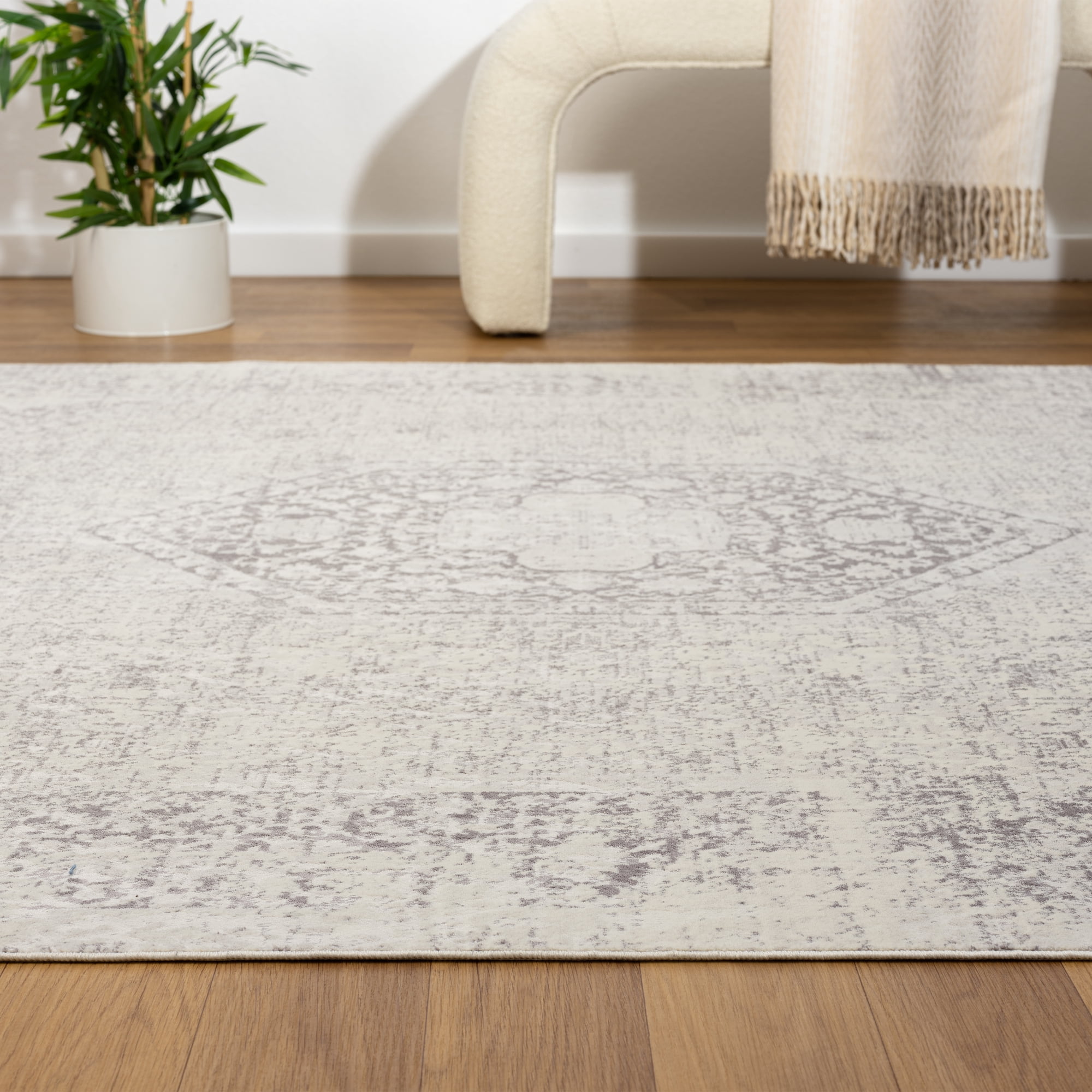 LR Home Brooke 5'3" x 7' Gray Medallion Waterproof Non-Slip Machine Washable Indoor Area Rug