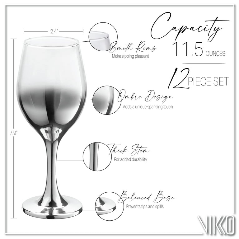 Vikko Décor Gold Ombre Wine Glasses, 11.5 Ounce Fancy Wine Glasses with Stem for Red and White Wine, Thick and Durable, Dishwasher Safe Goblets