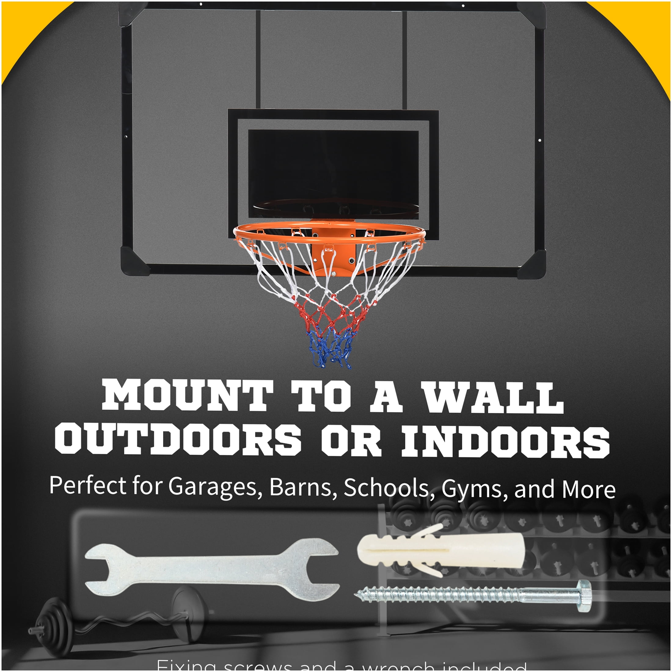 JERFIT Wall Mounted Basketball Hoop Set for Kids & Adults, 45" Shatterproof Backboard with Adjustable Height, All-Weather Steel Frame, Durable Rim & Net for Indoor Outdoor Play