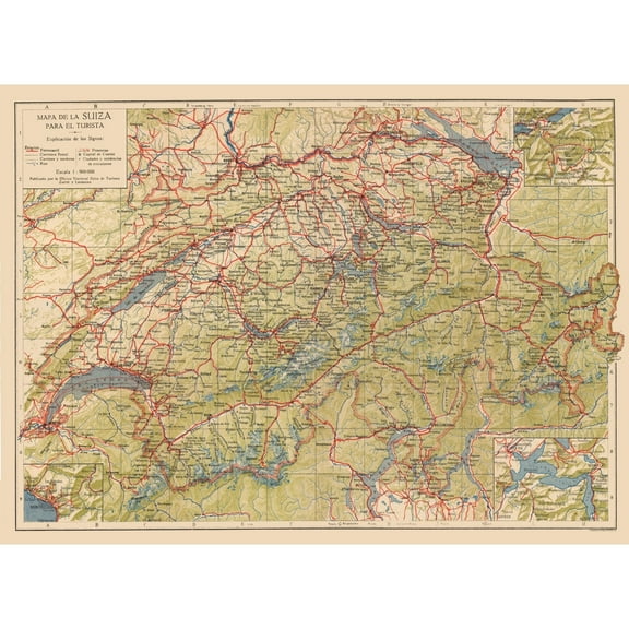 Historic Map - Switzerland - 1922 - 31.46 x 23 - Vintage Wall Art