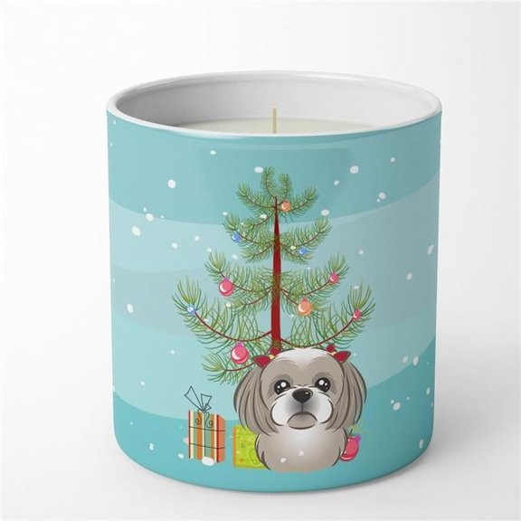 Carolines Treasures BB1622CDL 3.75 x 3.25 in. Unisex Christmas Tree & Gray Silver Shih Tzu 10 oz Decorative Soy Candle