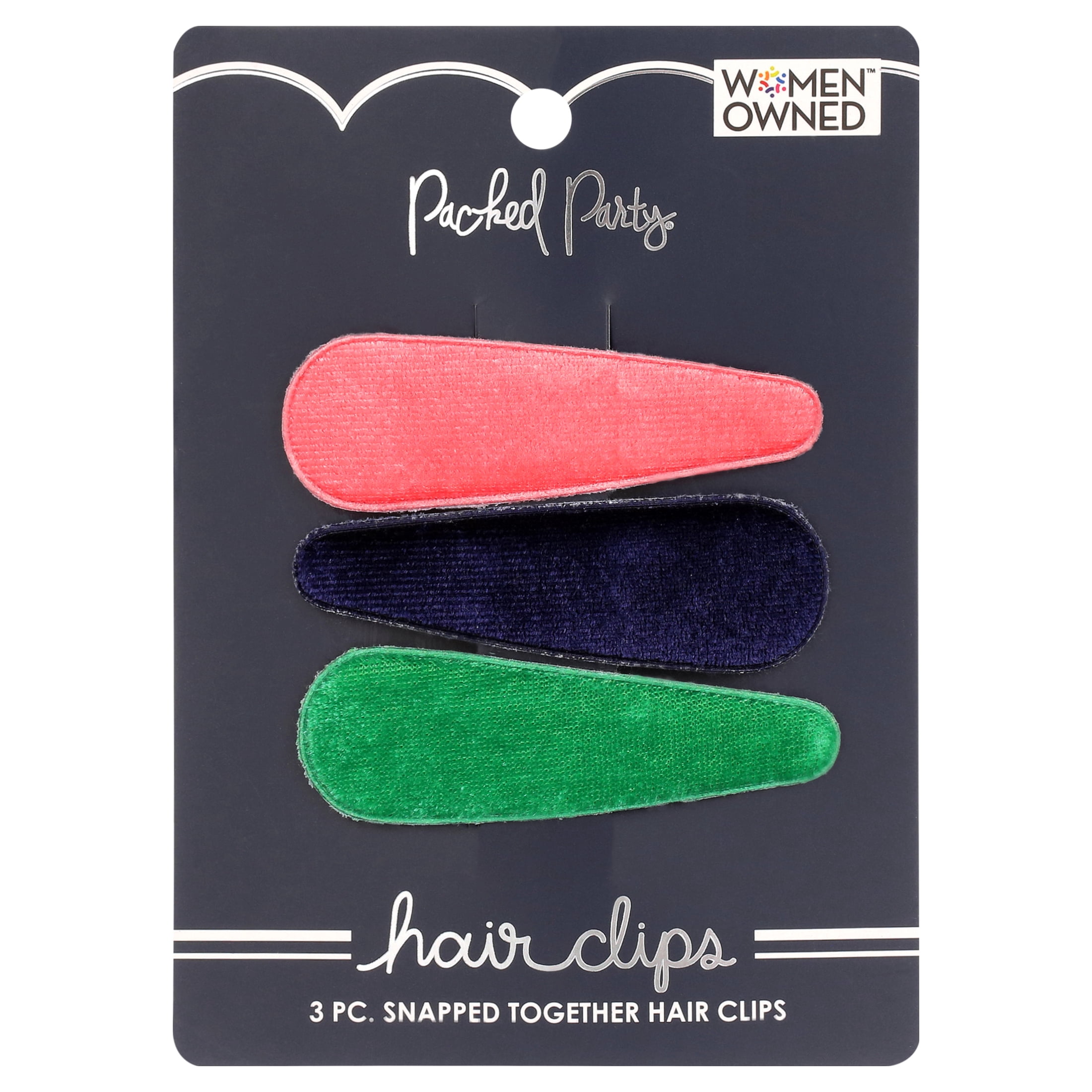 Packed Party “Snapped Together” Multicolor Large Velvet Hair Snap Clips, 3CT