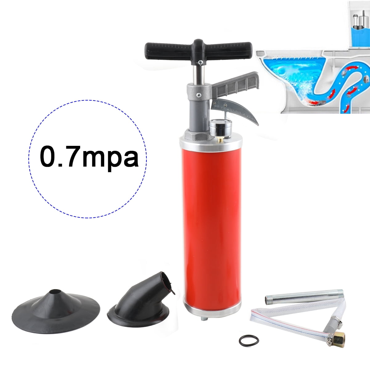 NICCOO Air Pressure Pipe Dredger Cleaner Water Ram Manual Rubber Cone Drain Cleaning Tool