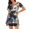thumbnail image 1 of Easygdp Chemise de Nuit Exotique Bleue pour Femmes, Manches Courtes, Décontractée, Imprimée, 1 of 6