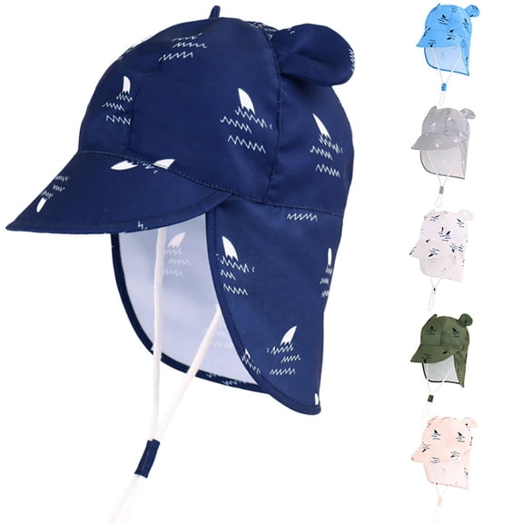 Jinhomg Toddler Sun Hat Boys Girls Flap Hat with Shark Print and Bear Ears UPF Protection Fisherman's Hats with Adjustable Chin Strap,Beige