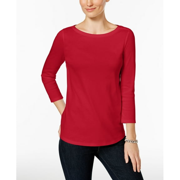 Charter Club Petite Pima Cotton Button-Shoulder Top Red Barn PM