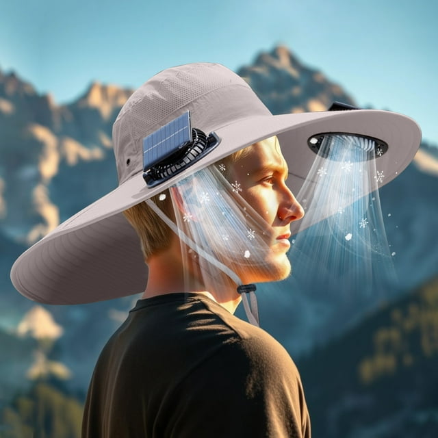LSLJS Chapeau de Pêche Extérieur avec Ventilateur Solaire, Chapeau de Soleil pour Hommes avec Ventilateur Solaire, Chapeaux de Pêche à 3 Vitesses Réglables, Accessoires pour la Maison