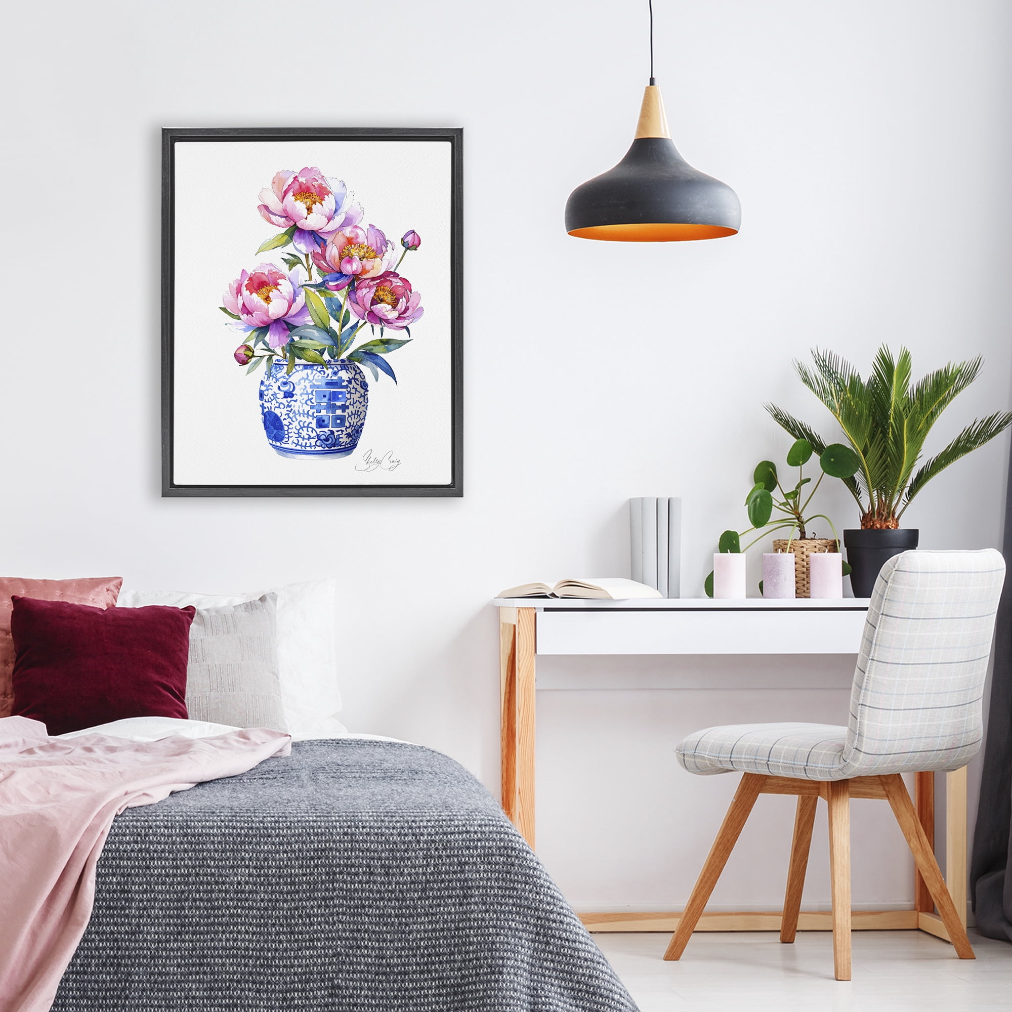 Stupell Industries Blue Dynasty Blooms Black Framed Floater Canvas Wall Art, design by Shelly Craig
