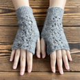 thumbnail image 2 of LIZENG Winter New Ladies Fingerless Knitted Warm Solid Color Wool Blend Warm Half Half Finger Wool Gloves with Thumb Hole Gloves Mittens for Typing Driving, 2 of 5