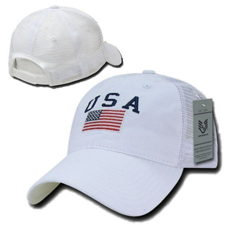 White USA US American Flag United States America Polo Trucker Baseball Hat Cap