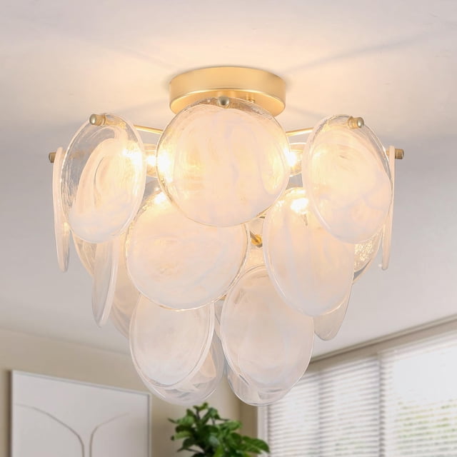 Lámpara de Techo Empotrada SUNVKWEY con 4 Luces, Vidrio Dorado