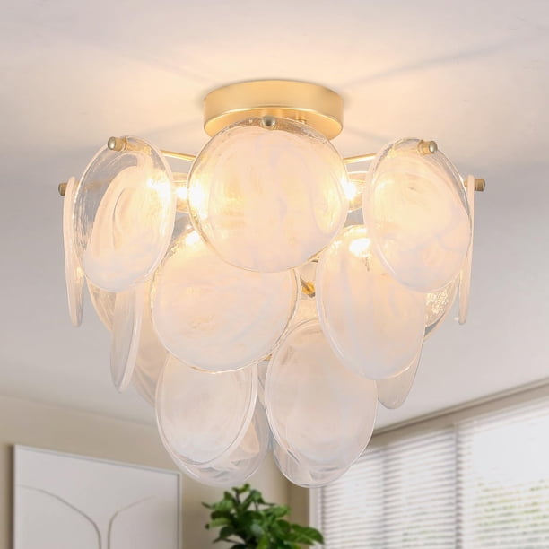 Lámpara de Techo Empotrada SUNVKWEY con 4 Luces, Vidrio Dorado
