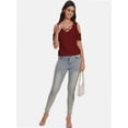 thumbnail image 3 of Womens Summer Shirts Short Sleeve V Neck Criss Cross Cold Shoulder Tops Blouse, 3 of 4
