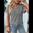 thumbnail image 4 of Blusas Elegantes e Informales de Corta para Mujer, Modernas, de Verano, con Cuello en V, Holgadas y A Rayas. Negro S, 4 of 9