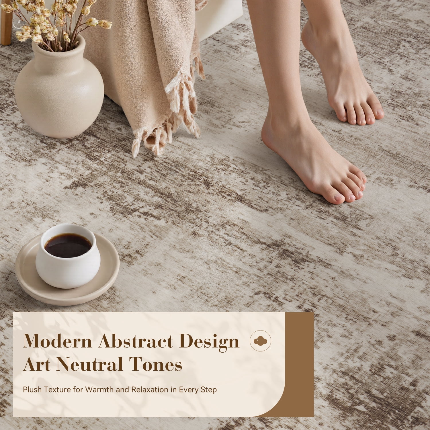 VUNATE 9'x12' Area Rugs for Living Room Marble Swirl Abstract Rug Ultra Soft Washable Rugs for Bedroom Anti Slip Durable Carpet Home Decor for Dining Room Brown