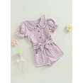 thumbnail image 3 of Wassery 2PCS Kids Girls Summer Outfits Short Sleeve Doll Collar Plaid Print Button Shirt + Shorts Set 2 3 4 5 6 Year Toddler Baby Girls Clothes, 3 of 8