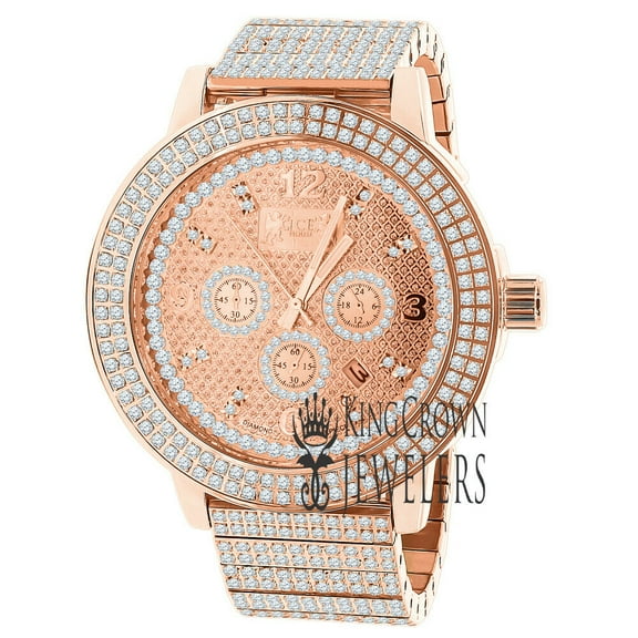 Mens Solid Stainless Steel Rose Gold Tone Jojo Jojino Joe Rodeo 54mm Real Diamond Dial Watch