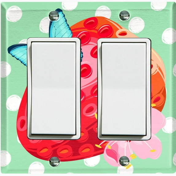 Metal Light Switch Plate Cover Floral Strawberry Butterfly Green Polka Dots FUT007