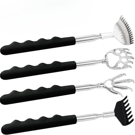 4Pcs Different Back Scratcher Extendable Back Massager Tool with Rubber Handles, Metal Portable Telescoping Back Scratcher, Stocking Stuffers for Men Women Kids Adults
